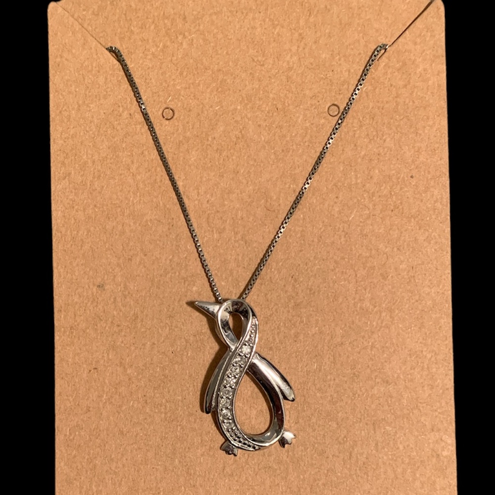 Dimond chip infinity penguin necklace